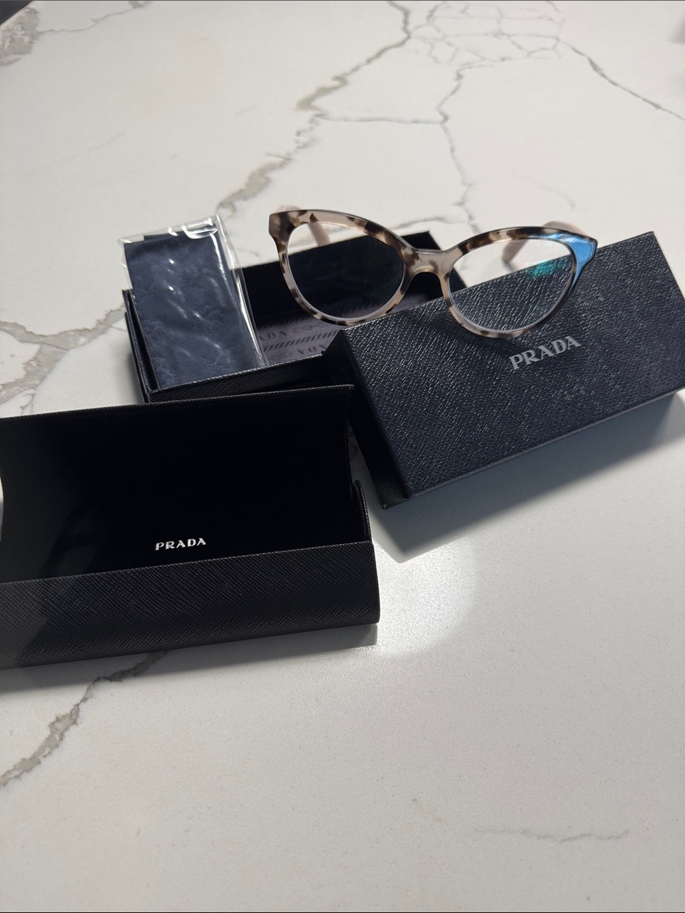 Prada Women’s Cat-Eye Tortoiseshell Glasses - nude pink/brown with case/box/wipe